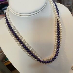 3 layers Genuine Fresh Water pearl necklace muti color